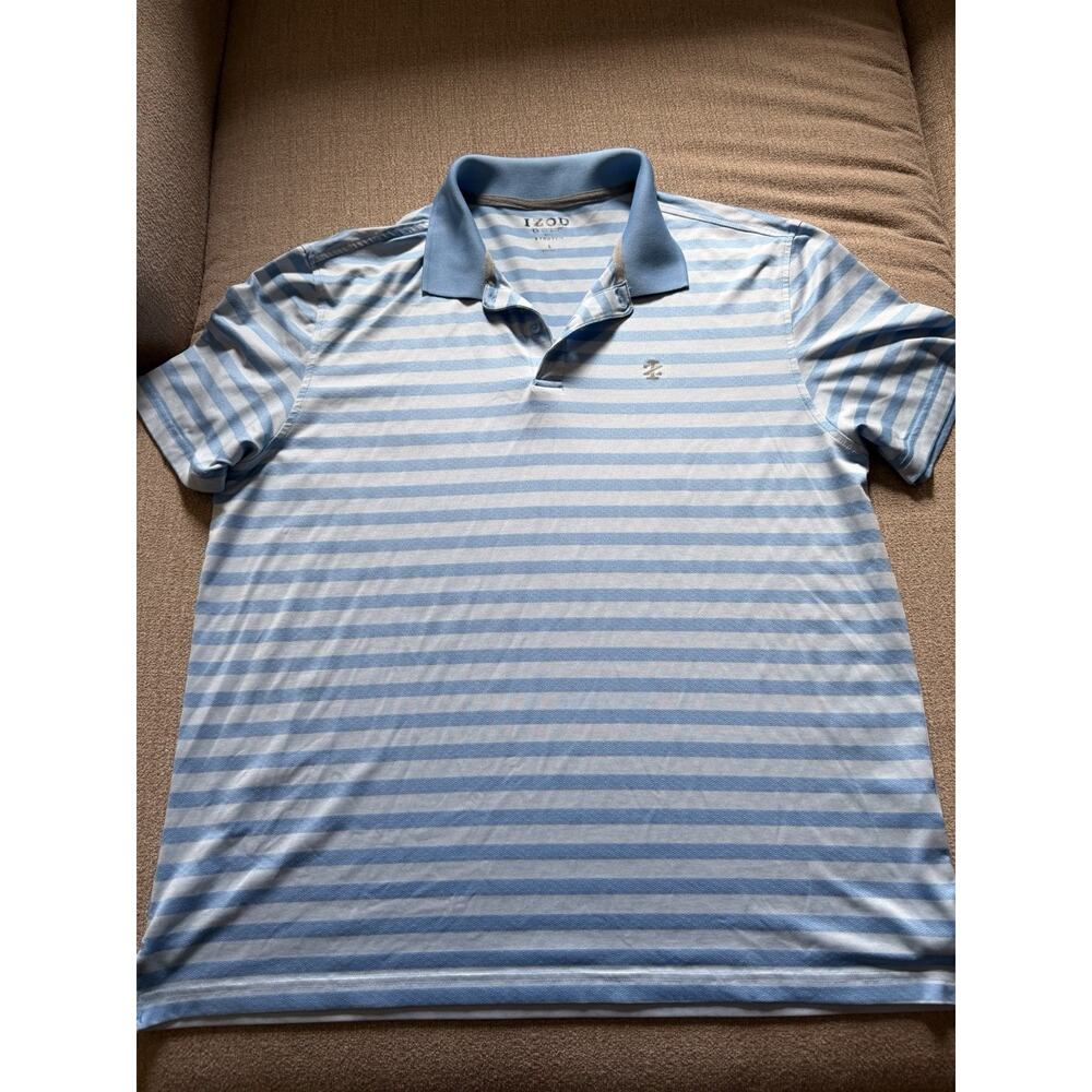 IZOD Golf Mens Large Blue and White Striped PerformanceStretch Polo Shirt